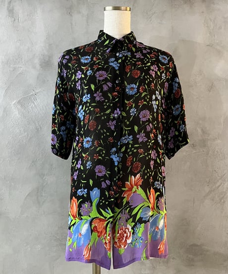 Flower Pattern Short Sleeve Shear Blouse BKBL
