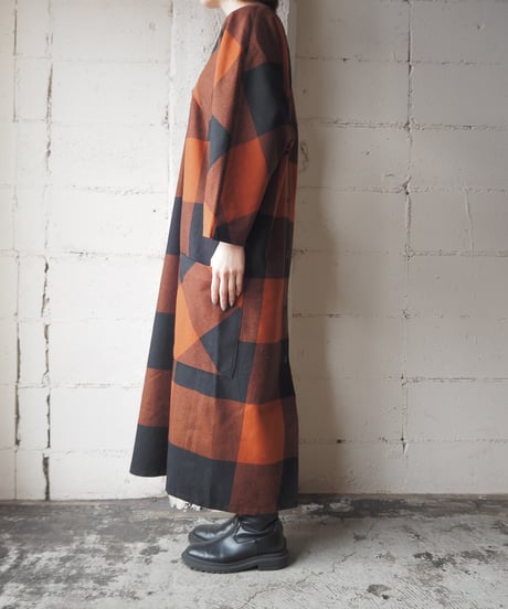 Collarless Block Check Dress ORBK