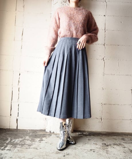Pleats Long Wool Skirt GR