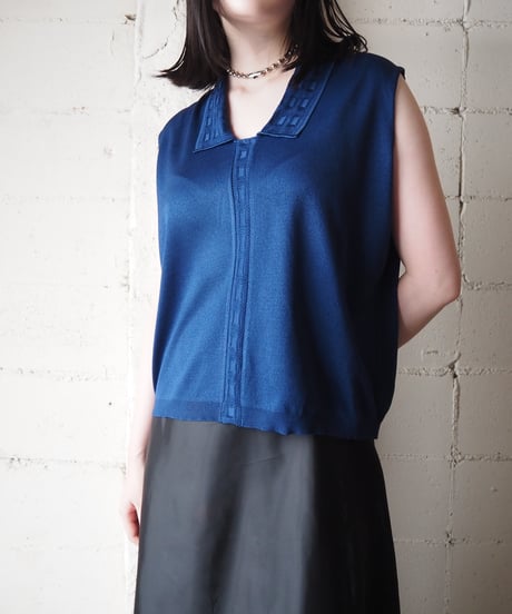 1960-70's France Sleeveless Collar Knit BL