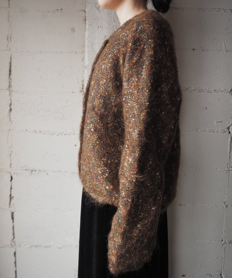 Mix Color Nep Yarn Crew Neck Cardigan BR