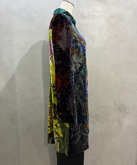 Opal Velour Multi Color Floral Sheer Shirt GN PUR