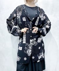 Baroque Motif Collarless Sheer Shirt Dress BK