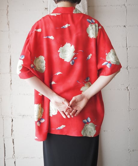 Flower Print Open Collar Shirt RE