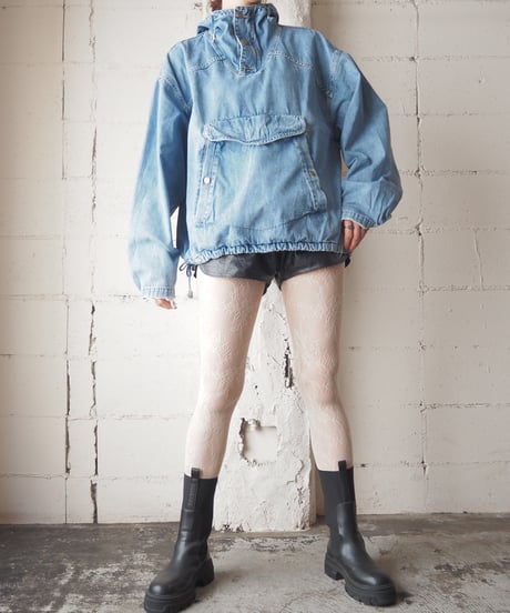 High Neck Design Denim Pullover BL
