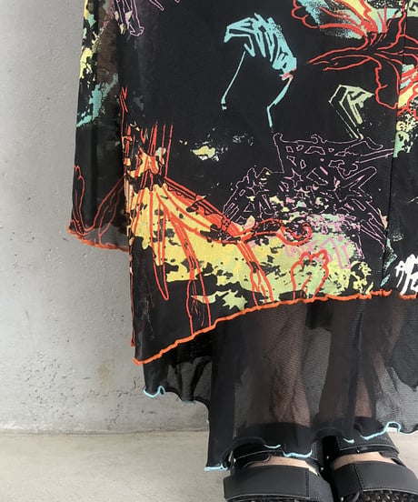 Sheer Pattern Mellow S/S Dress BKOR