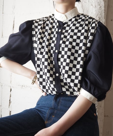 Checker Flag Pattern Blouse BKWH