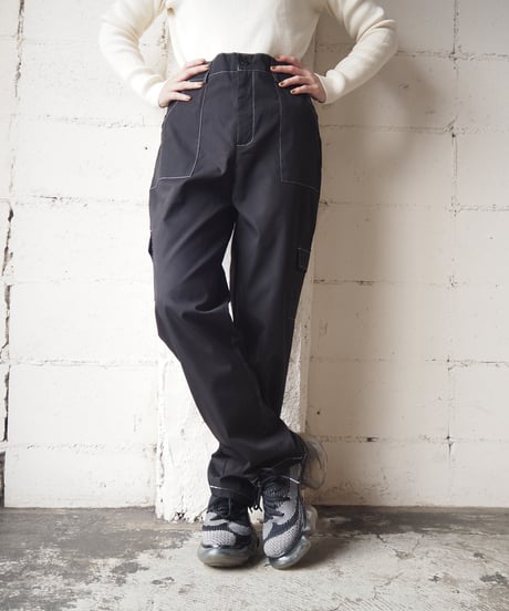 White Stitch Cargo Pants BK