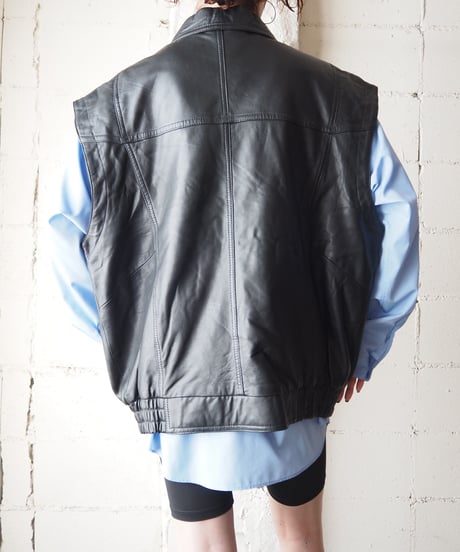 Zip Up Leather Vest BK