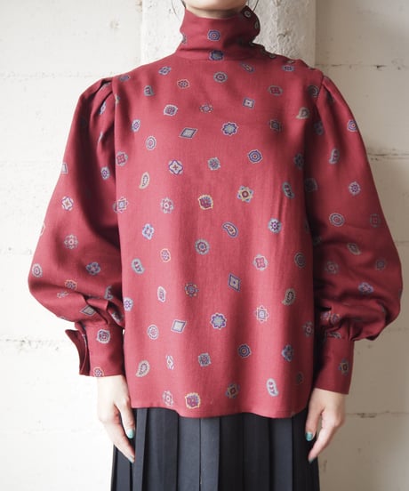 Turnover Collar Small Pattern Blouse RE