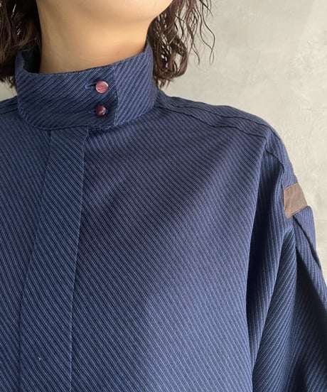 Stand Color Stripe Shirt NV