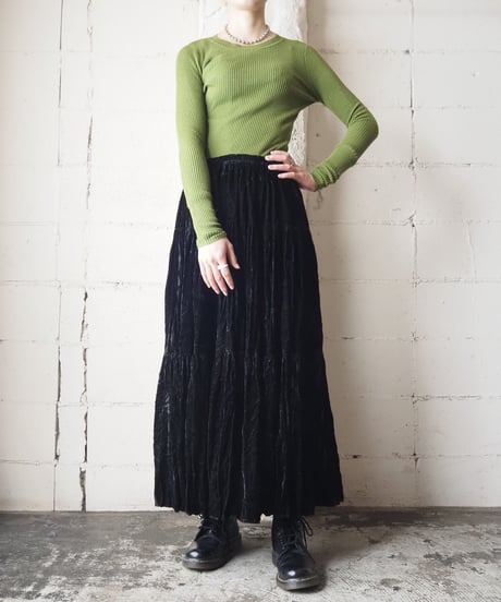 Velour Tiered Long Skirt BK