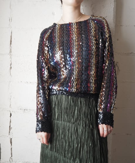 1960-70's Vintage Sequin Pullover Tops BKPIPUR