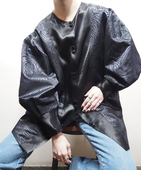 Flockey Pattern Satin Jacket BK