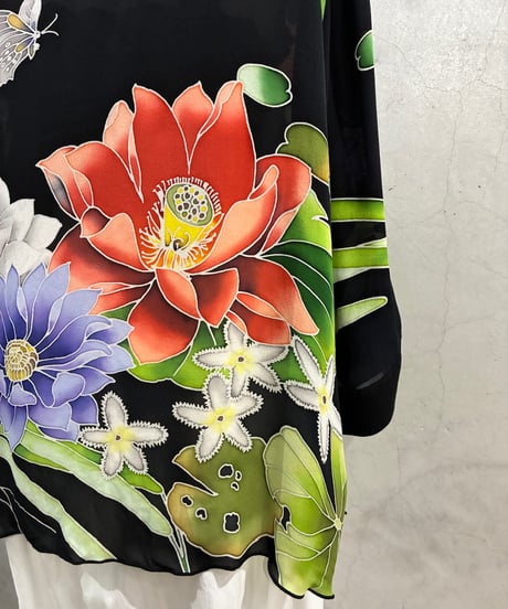 Flower Pattern Sheer Silk Gown BK