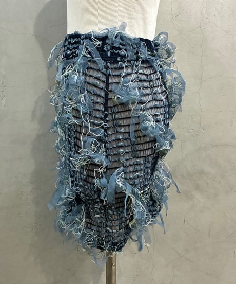 Fringe Tulle Textured　Mini Skirt BL