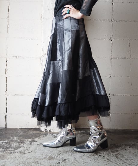 Low Waist Patch Work Lace Volume Skirt BKSIL