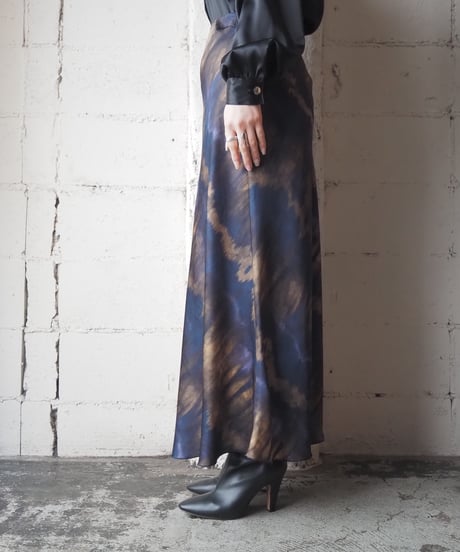 Tie-dye Pattern Satin Long Skirt PUROR