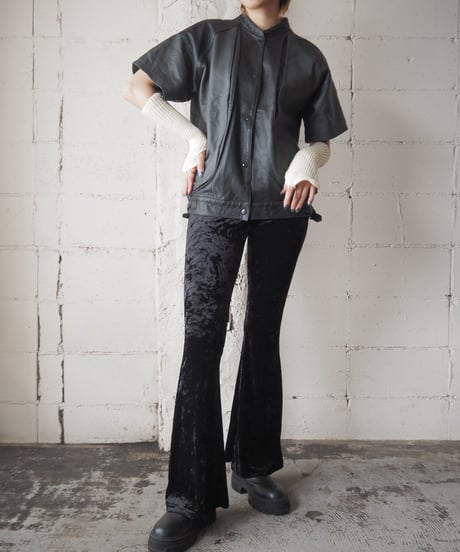 Bicolor Leather Short Sleeve Jacket GRBK