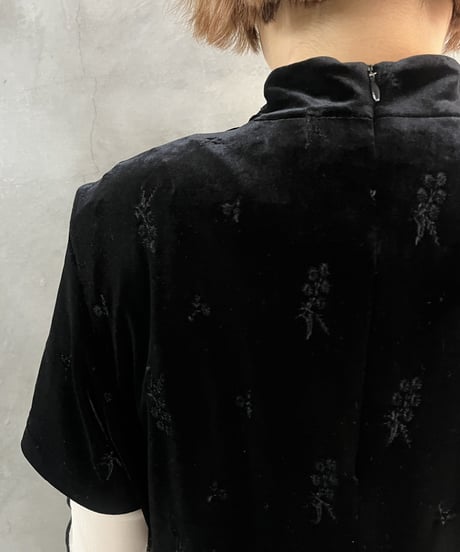 Flower Embroidery S/S Velour China Dress BK