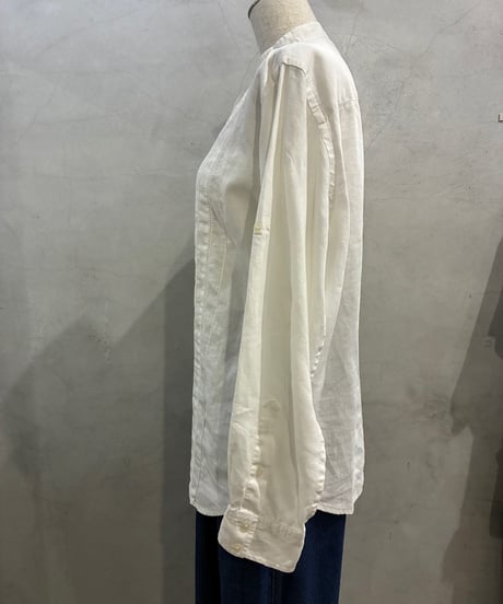 LAUREN Linen Band Collar Shirt WH