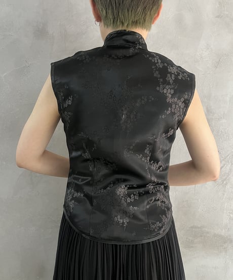 Shadow Pattern Sleeveless China Shirt BK