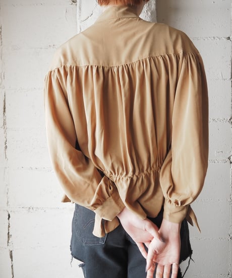Tie Collar Gather Design Blouse BE