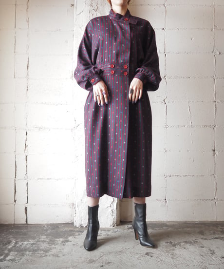 Stripe × Dot Stand Collar Dress WIN