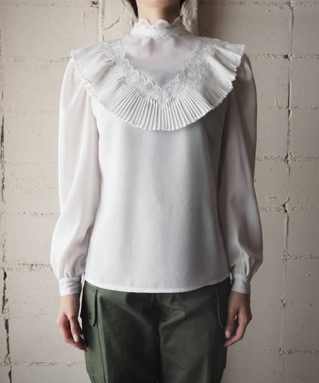 1970～80's Pleated×Lace Blouse WH