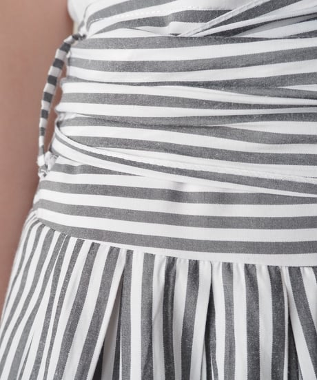 Belted Design Stripe Tuck Skirt GRWH