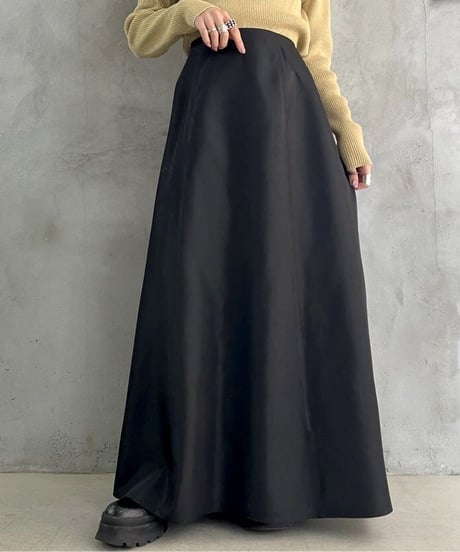 Satin Long Flared Skirt BK
