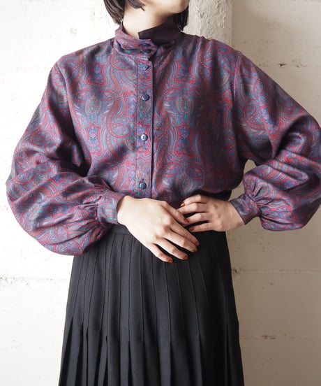 Paisley Pattern Stand Collar Blouse BUR