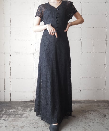 V Neck Lace Dress BK