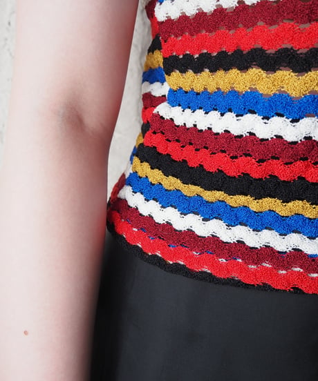 1980's Multi Color Stripe Short Sleeve Knit BE BL YE RE BK