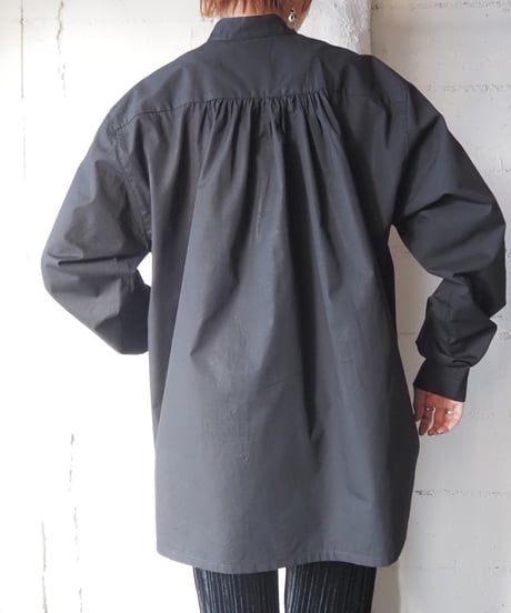 Pleated Bosom Band Collar Shirt BK