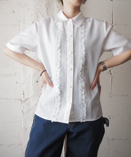 Tuck Lace Short Sleeve Shirt WH