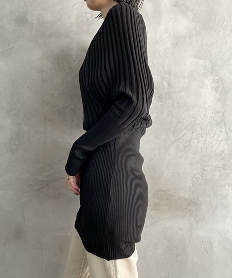 Dolman Sleeve Long Rib Knit BK