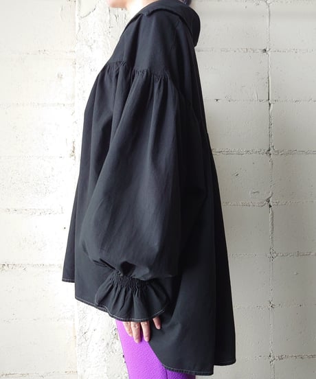 Volume Sleeve Open Collar Shirt BK