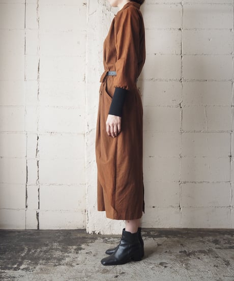 Long Rib Stand Collar Design Dress BR