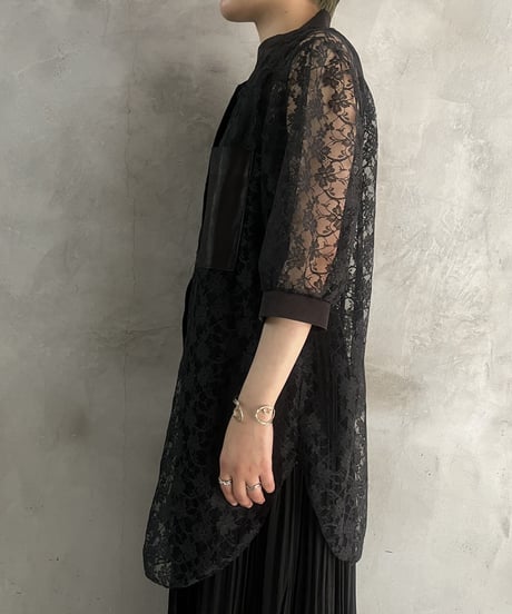 Sheer Flower Lace Shirt BK