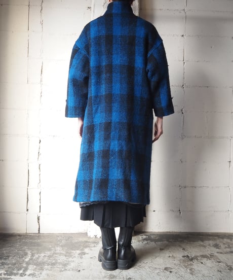 Stand Collar Check Pattern Coat BLBK