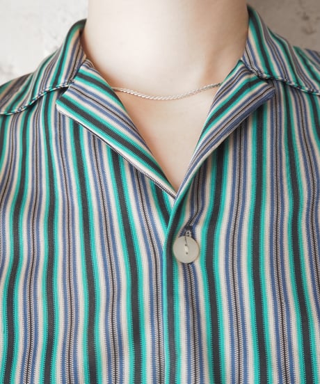 1970's Striped Open Collar S/S Shirt GNBKBL