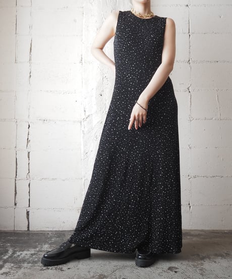 Spandex Mix Sleeveless Dot Dress BKWH