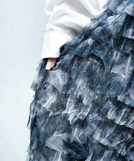 Tie-Die Tulle Tiered Skirt BK WH