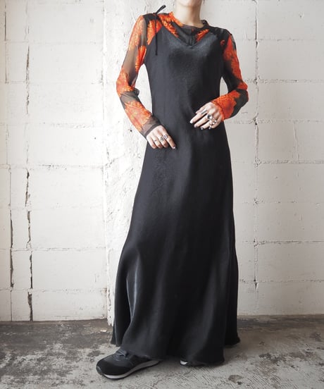 Asymmetric Shoulder Camisole Satin Dress BK