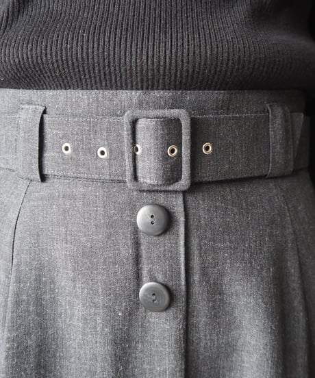 Belted Slit Hem Flared Skirt GR