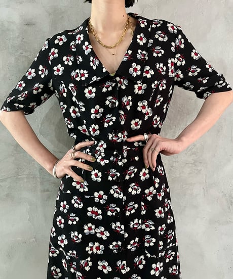 Flower Pattern Shirt Dress BKRE