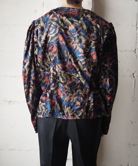 Flower Pattern Velour Cardigan BKREOR