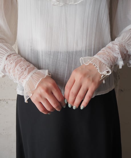 GUNNE SAX Lace Yoke Stand Collar Blouse WH