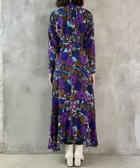 Stand Collar Flower Pattern Dress BLPUR